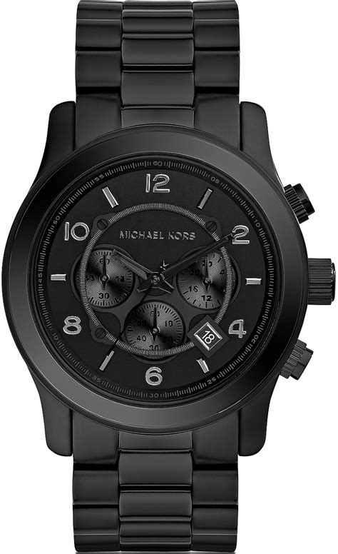 michael kors watches men's black pu chronograph watch bands|Michael Kors black runway watch.